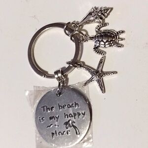 Beach my Happy Place Silver Keychain Starfish Keyring Gold Keyring Shell Seaside
